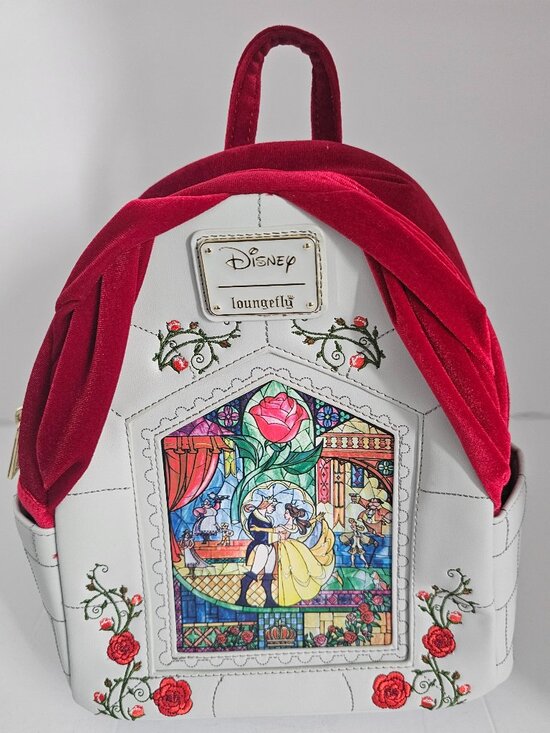 Loungefly Disney Beauty & The Beast Stained Glass & Red Velvet Backpack NWOT main image 8